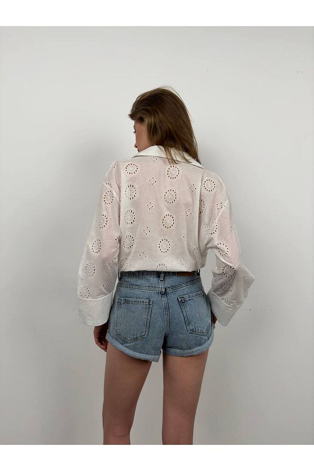 Kadın Yüksek Bel Duble Paça Denim Jean Şort - 9