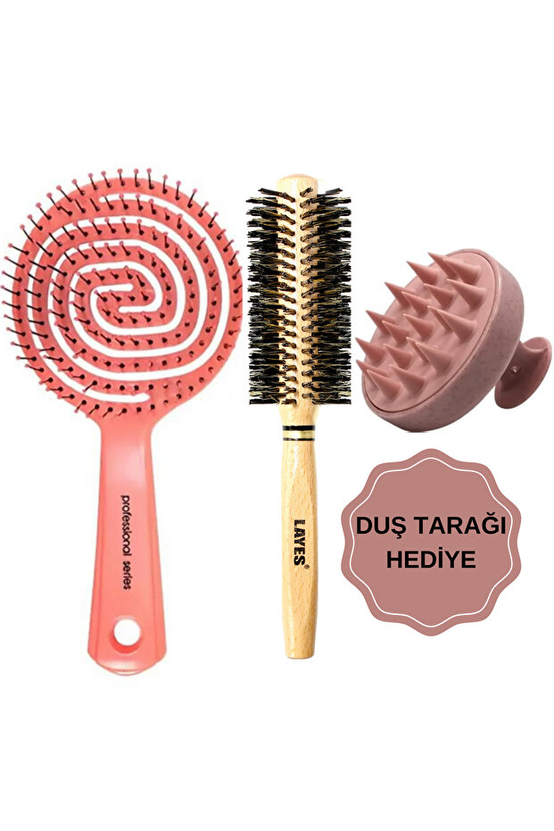 Speckled Hair Dryer Brush + Detangling Comb + Pink Shower Comb