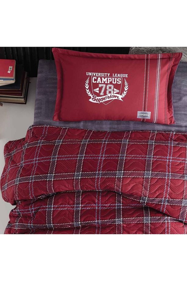Ranforce 100% Pamuk Tek Kişilik Dört Mevsim Set Campus V1 Bordo - 3