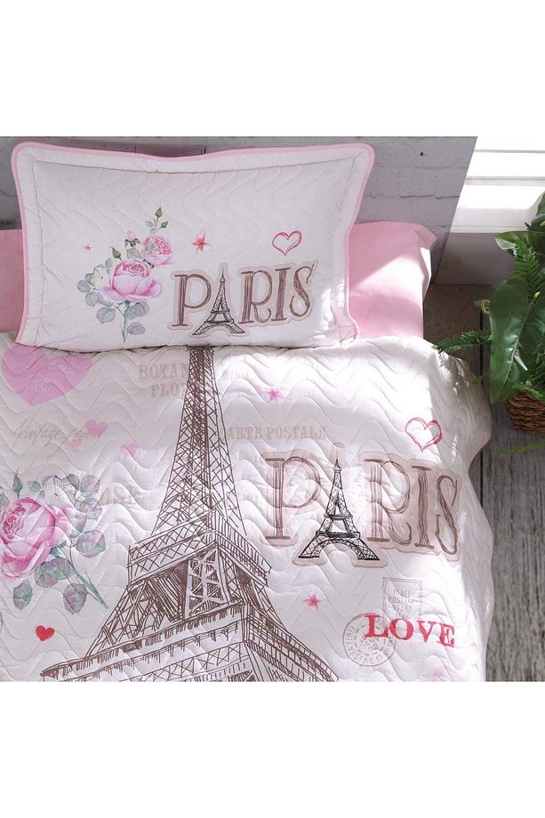 Ranforce 100% Pamuk Kapitoneli Tek Kişilik Yatak Örtüsü Takımı Paris Love - 3