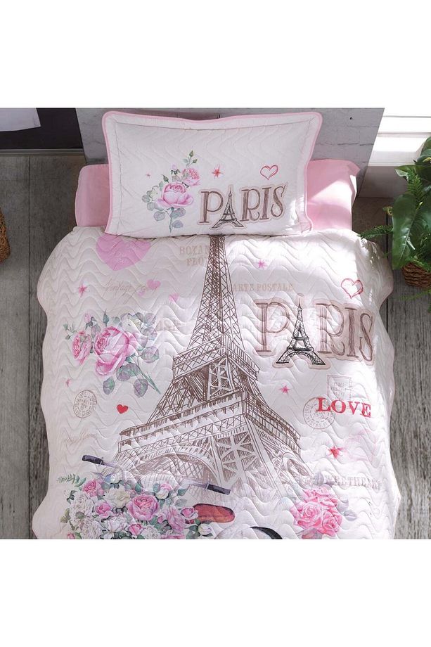 Ranforce 100% Pamuk Kapitoneli Tek Kişilik Yatak Örtüsü Takımı Paris Love - 2
