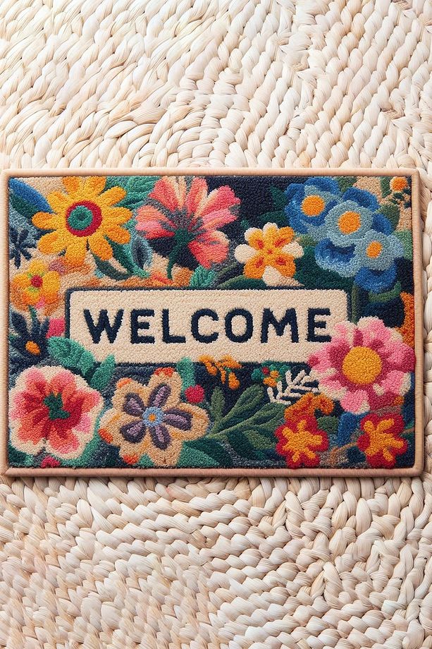Çiçekler ve Sarı Papatyalı Welcome Kapı Önü Paspası 45x70cm - 2