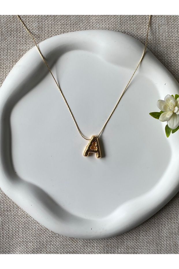 Kadın Balon A Harf Kolye - Bombeli Harf Kolye - 1