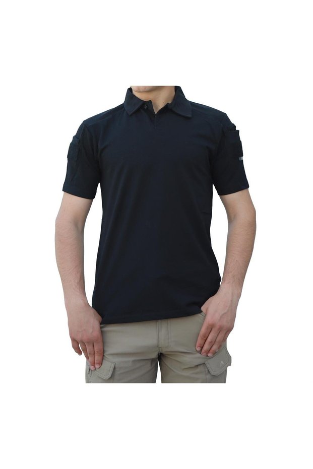 Black Tactical Polo Collar Short Sleeve T-Shirt