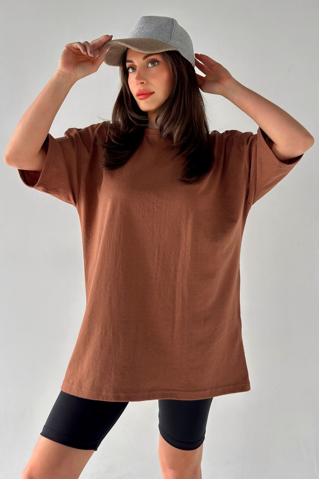Unisex Solid Color Bitter Brown Oversize