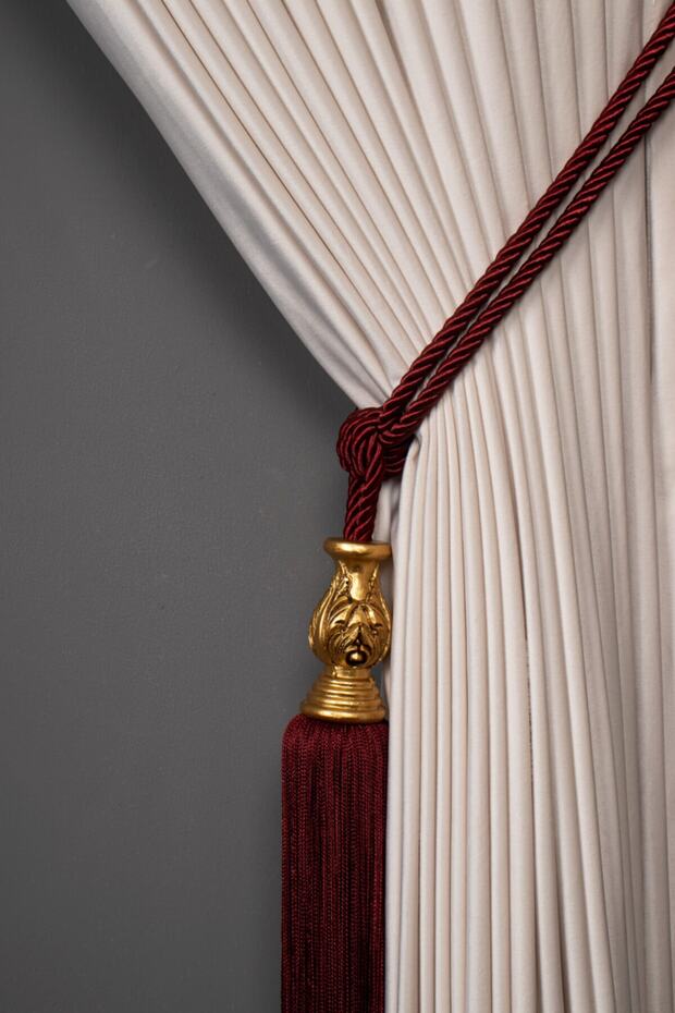 Claret Red Color Gold Core Detailed Background Curtain Tie Classic Baroque Tasseled Braçol