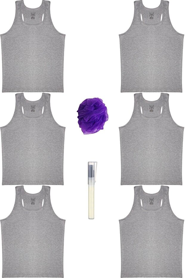 Ribbed (lycra) Athlete Rambo Gray Men's Undershirt *Set of 6 + Pen, Perfume + Washcloth