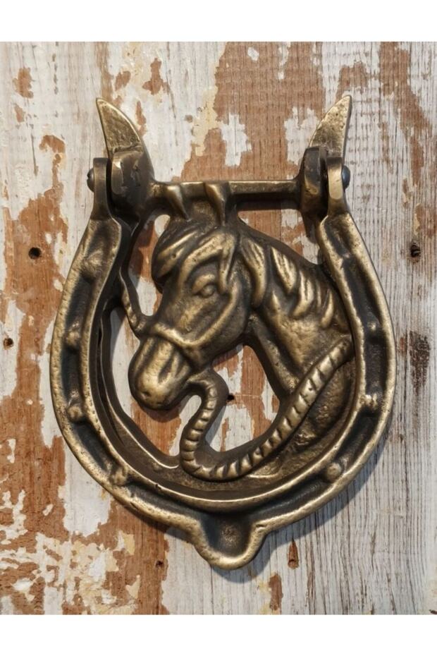 Handmade Brass Horseshoe Door Knocker, Antique Yellow