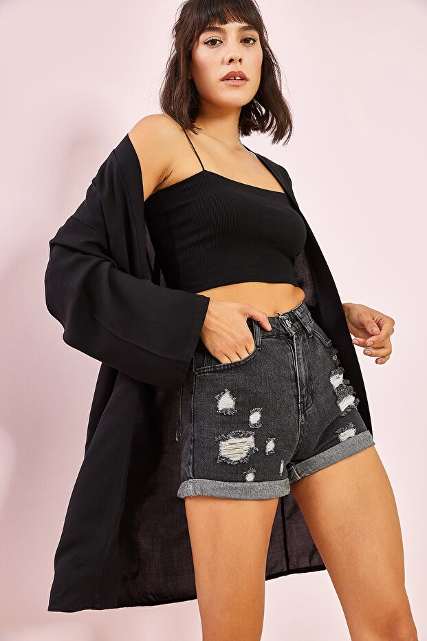 Kadın Basic Oversize Kimono - 2
