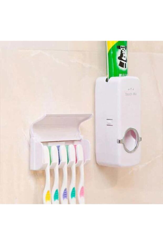 Automatic Toothpaste Squeezer and 5-Piece Toothbrush Holder - 1