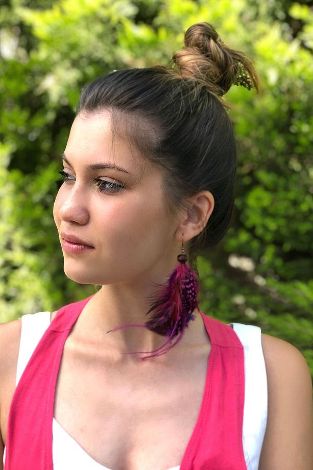 El Yapımı Domestik Tüylü Tekli Boho Style Bohem Tasarım Küpe - 2