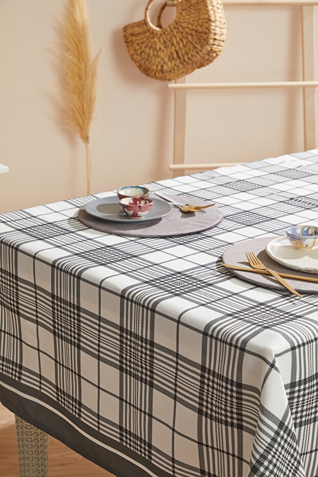 مفرش طاولة رمادي من القماش القطني مقاوم للبقع - 2