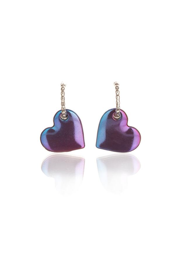 Neon Fuchsia-blue Mixed Color Antiallergic Heart Earrings