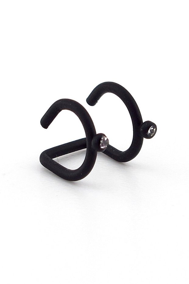 Matte Black Colored Earcuff Cartilage Earrings with Stone Spiral Ex084