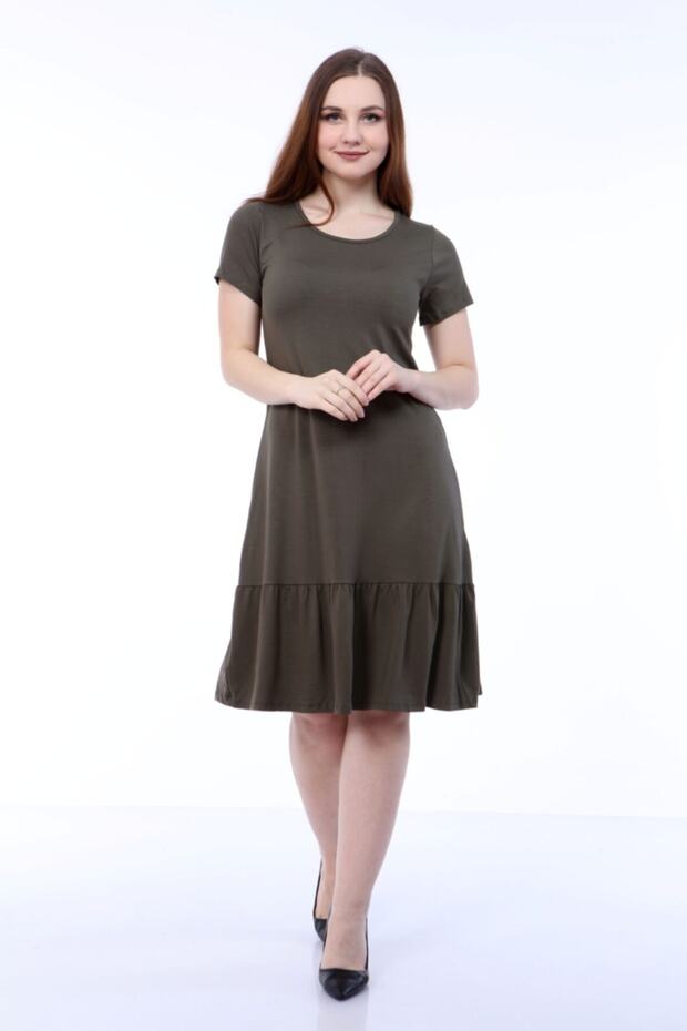 Women's Khaki Ruffle Short Sleeve Dress