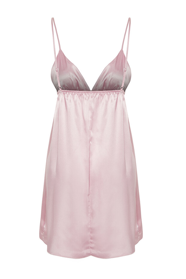 Pembe İp Askılı Saten Dokuma Gecelik THMSS24GC00034 - 9