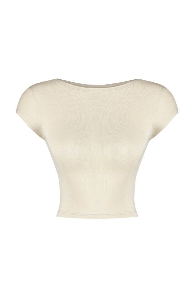 Taş Bisiklet Yaka Ay Kol Fitted/Vücuda Oturan Crop Örme Bluz TWOSS24BZ00446 - 7