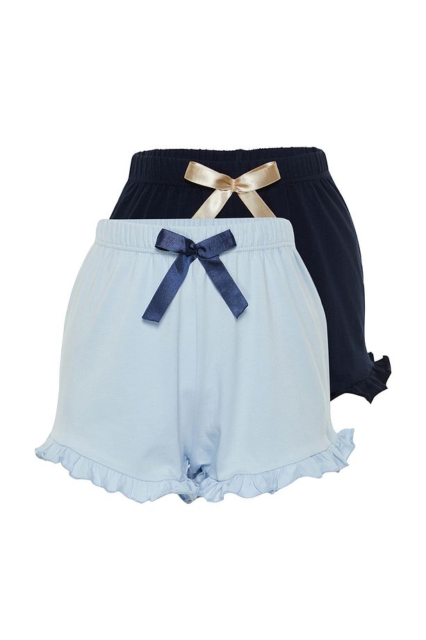 Çok Renkli 2'li Paket Pamuklu Fırfırlı, Kurdele/Fiyonk Detaylı Örme Pijama Altı THMSS24PJ00027 - 1