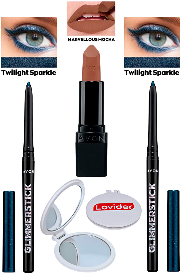 قلم عيون مصعد لامع Twilight Sparkle 2 عبوة + أحمر شفاه Marvellous Mocha Matte + مرآة جيب Lovider