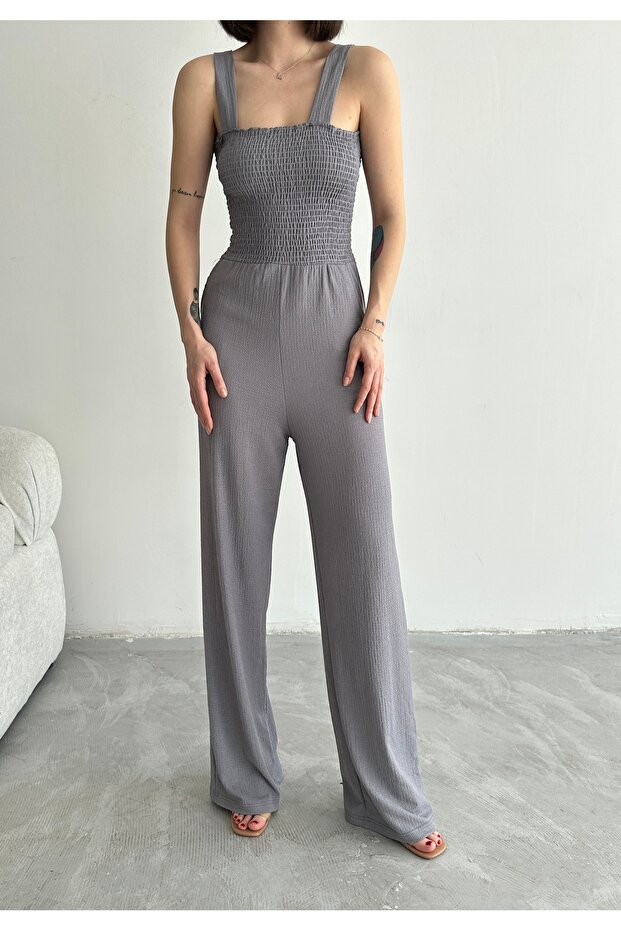 Square Necked, Ruffled, Strapless Bürümcük Jumpsuit Dress