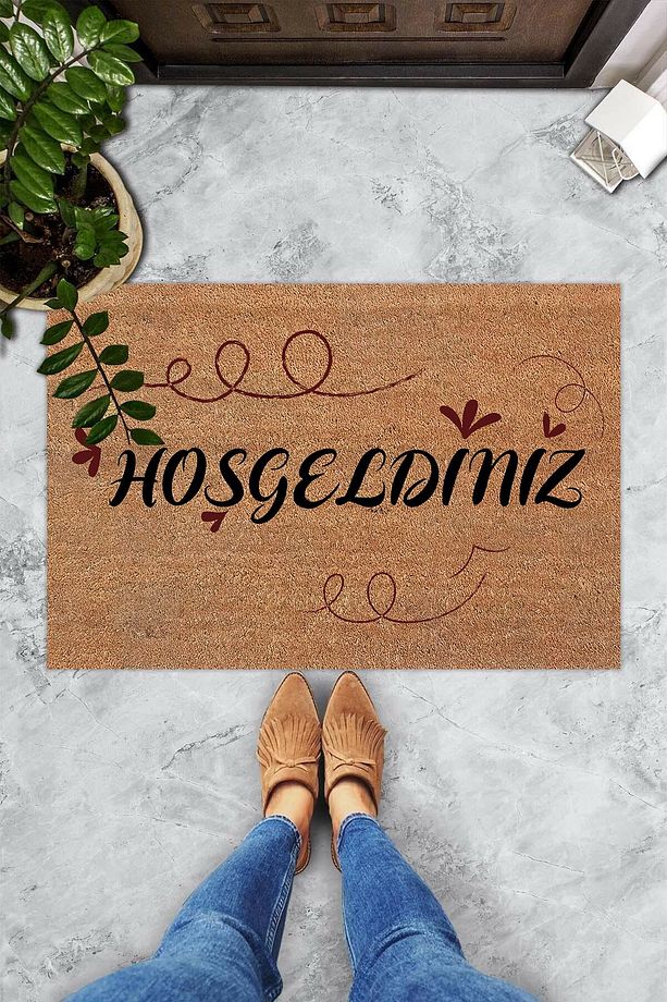 Hoş Geldiniz Neşeli Font Dekoratif Kapı Önü Paspası - 1