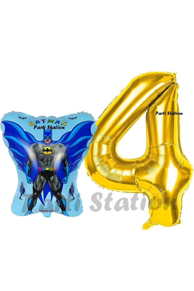 Batman Concept 4 Year Old Balloon Set Batman Bat and Gold Number Balloon Birthday Balloon Set