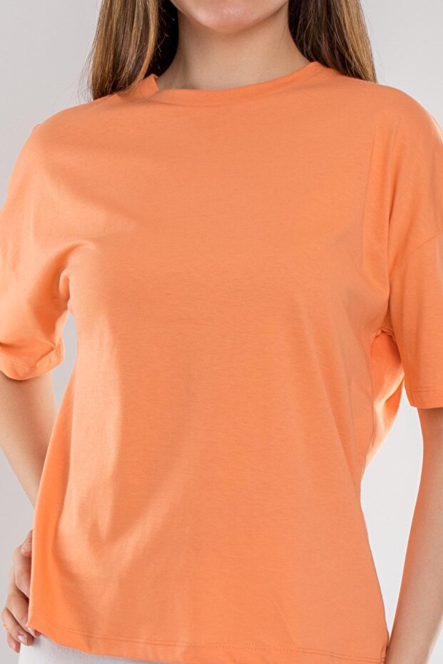 3683 Bisiklet Yaka Basic Pamuk Kadın Tshirt - 3