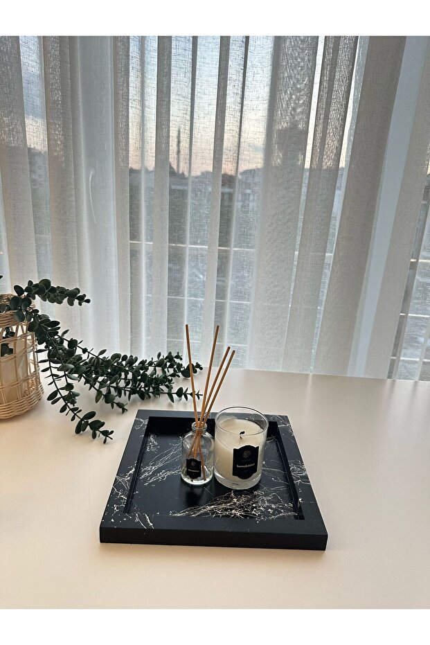 ديكور منقوش بالرخام الأسود / حامل عرض / صينية / منظم - 1