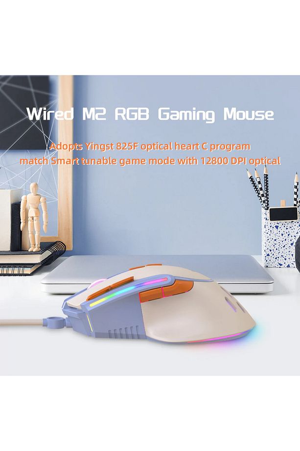 M2 Kablolu Espor Oyuncu Mouse RGB 12800 DPI Ledli Gaming Mouse Software 9 Makro Sensor - 5