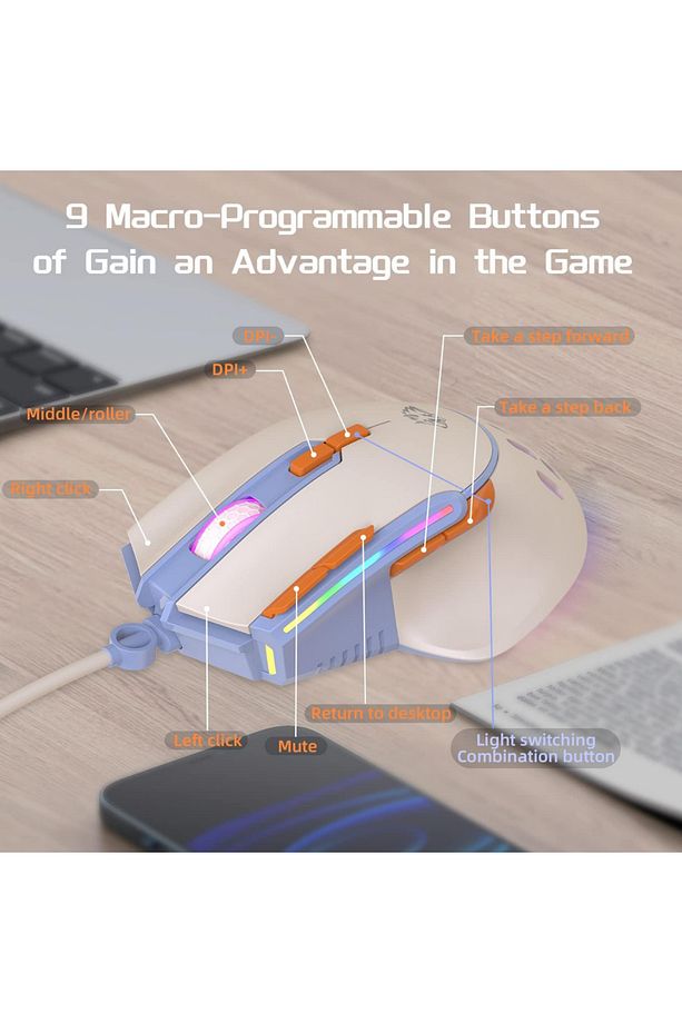 M2 Kablolu Espor Oyuncu Mouse RGB 12800 DPI Ledli Gaming Mouse Software 9 Makro Sensor - 3