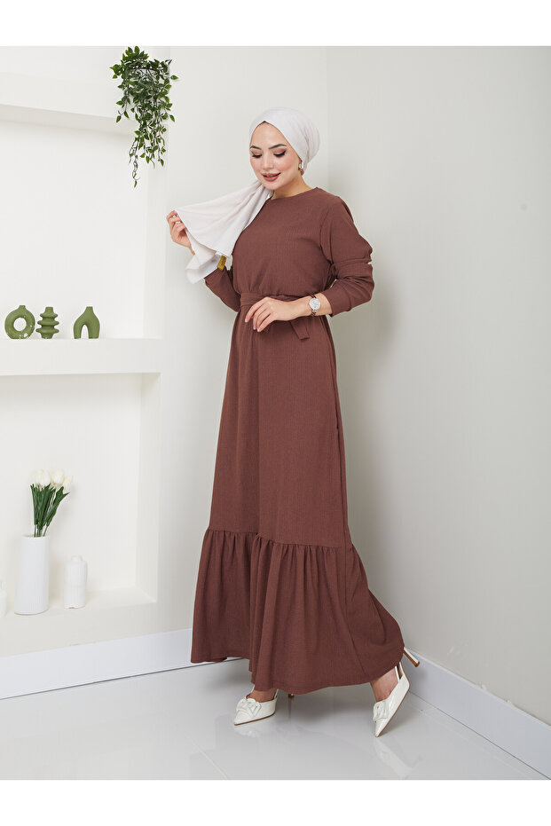 Women's Skirt Frilly Crew Neck Belted Dress