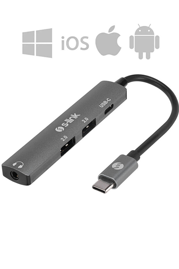 SWV-USBC024 Macbook Uyumlu 4 in 1 Gri Metal Type-C to 2*USB USB-C Type-c Çevirici Dönüştürücü - 1