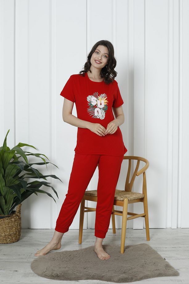 Yazlık Slogan Çiçekli  Pijama Takım - 4