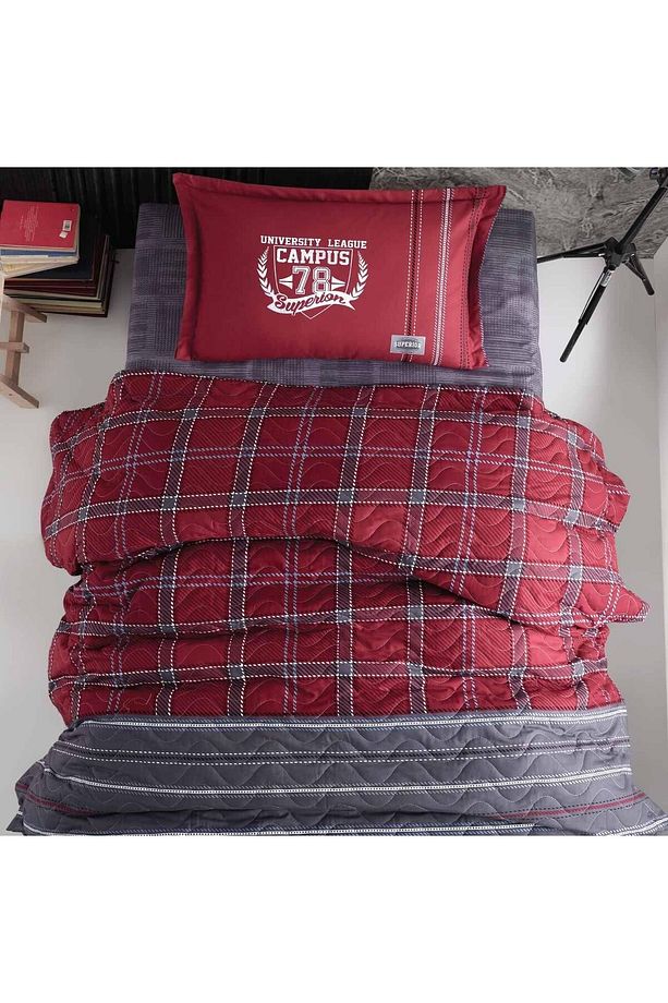Ranforce 100% Pamuk Tek Kişilik Dört Mevsim Set Campus V1 Bordo - 2