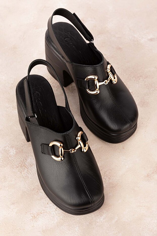 Women's Genuine Leather Platform Heeled Buckle Stylish Sandals Msa.85