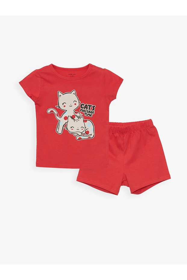 LCW baby Crew Neck Short Sleeve Printed Baby Girl Shorts Pajamas Set