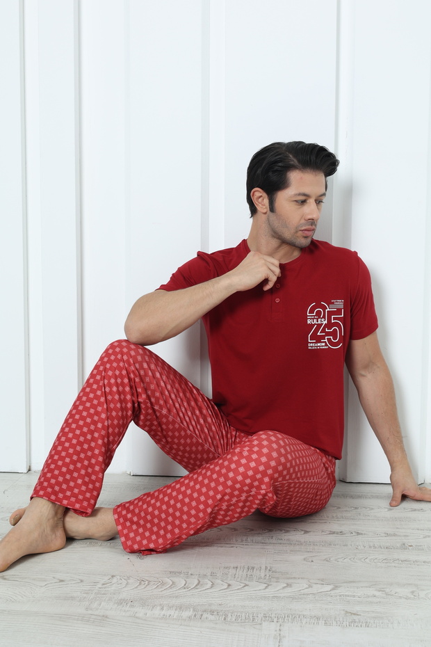 PAMUKLU KISA KOL PİJAMA TAKIM - 1