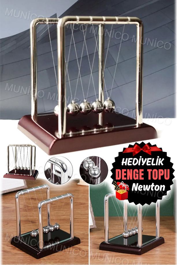 Hediyelik Hiç Durmayan Denge Topları Dekoratif Biblo Sarkaç Newton Beşiği Masaüstü Dekoratif Denge - 5
