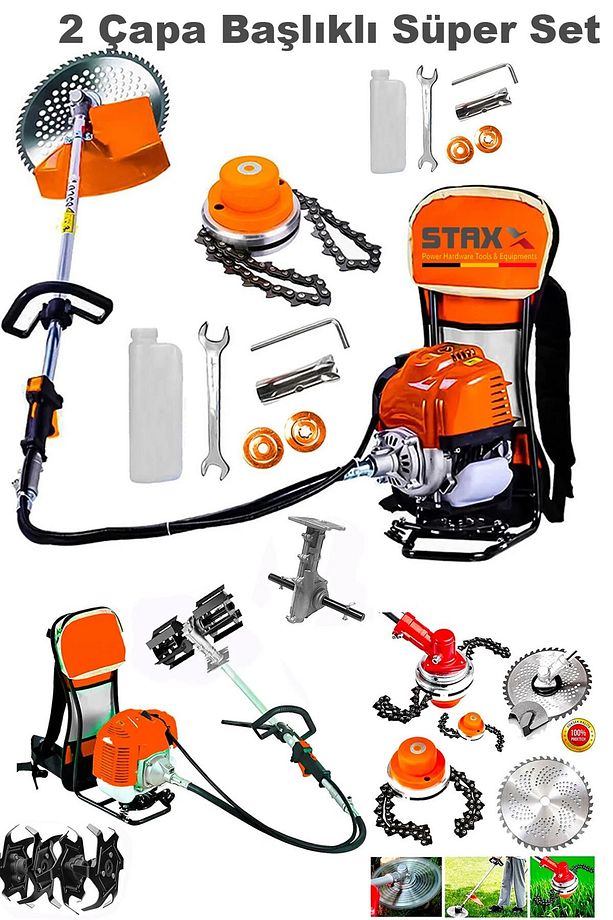 Benzinli 14HPX Çim Çayır Ot Biçme Bahçe Bakımı Sırt Tipi Tırpan + 2'li Süper Set Çapa Başlığı - 4