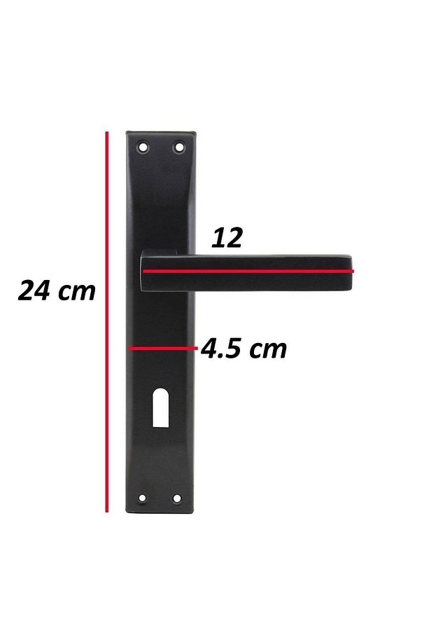 Kare Aynalı Kapı Kolu Wc Sağ Siyah / 40mm Oda Kapı Kilidi Siyah - Tam Set - 4
