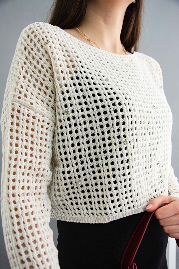 Delikli Crop Bluz - 1