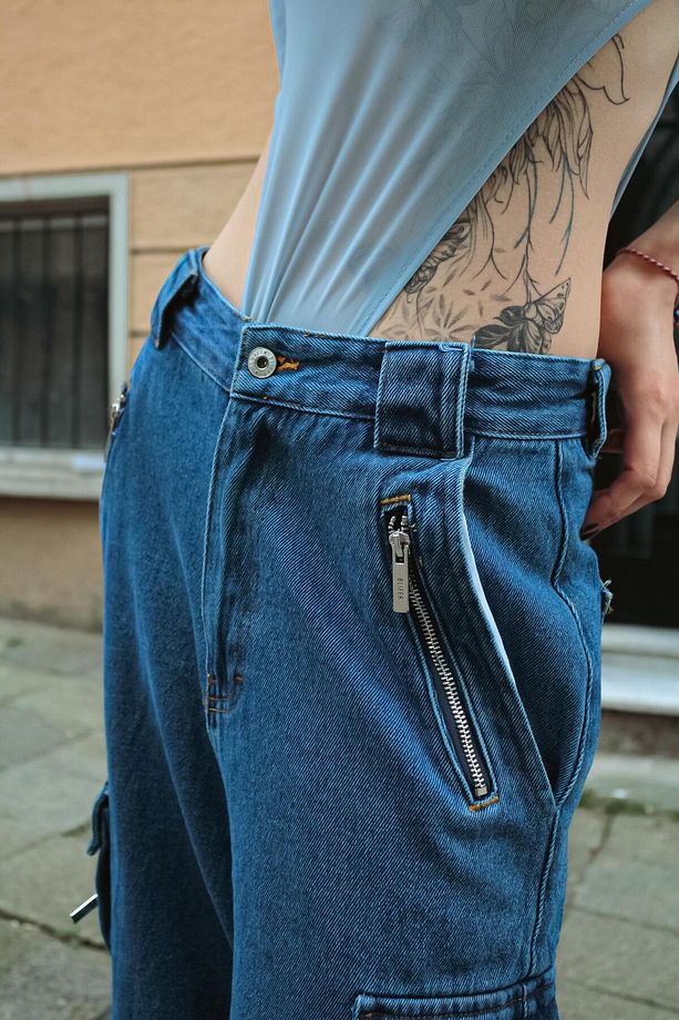Y2K PLENTY OF POCKETS KOYU MAVİ DETAİL PANTOLON - 3