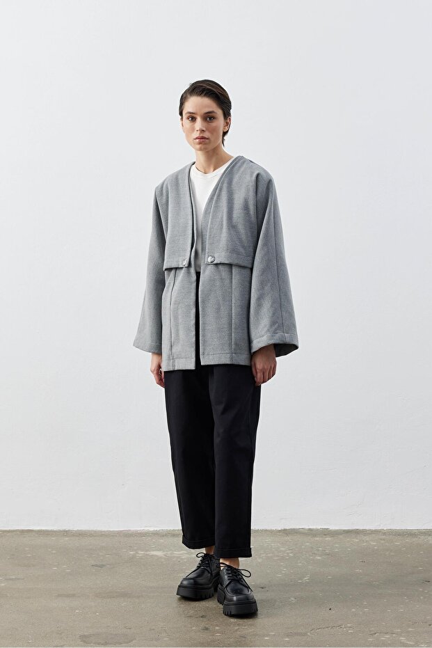 Kaşe Gri Ceket Yelek - 1