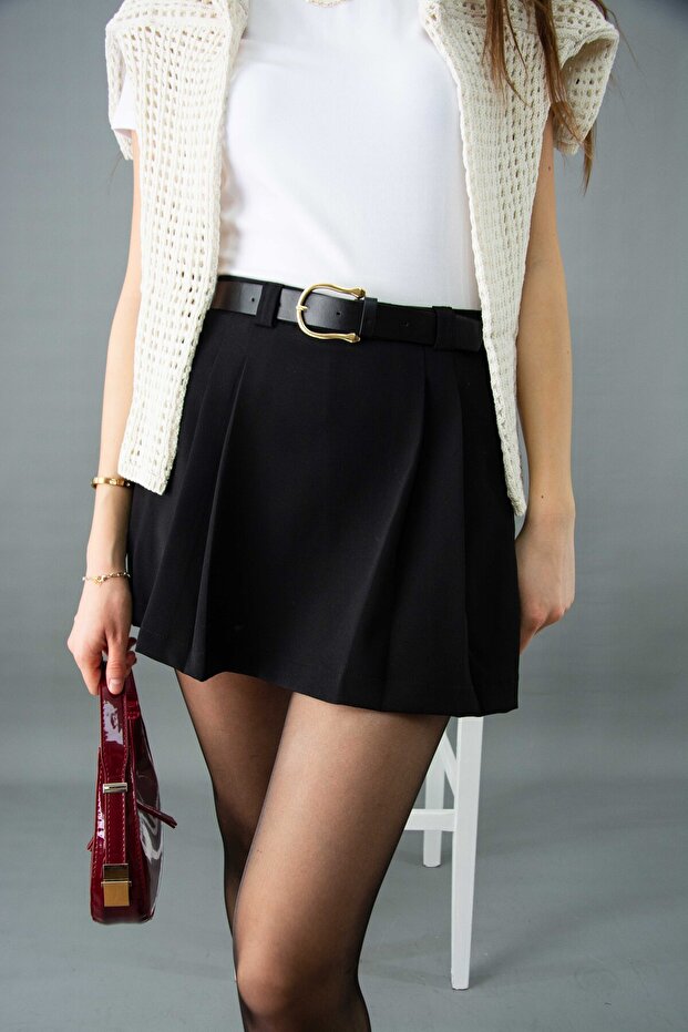 Kemerli Şort Etek - 4