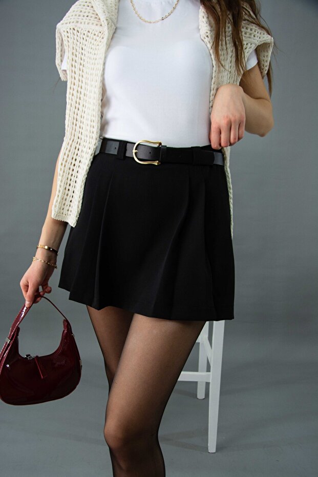 Kemerli Şort Etek - 5