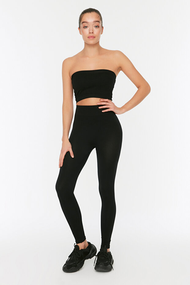 Siyah Seamless/Dikişsiz Tam Boy Örme Spor Tayt TWOAW20TA0071 - 10