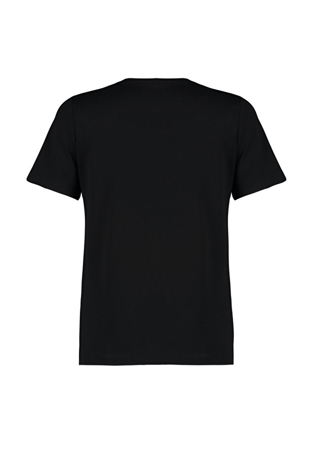 Siyah %100 Pamuk Yıldız Baskılı Regular/Normal Kalıp Bisiklet Yaka Örme T-Shirt TWOSS24TS00095 - 8