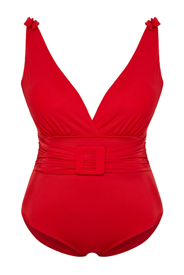 Czerwony głęboki pasek w kształcie litery V w dużym rozmiarze kostium kąpielowy Tbbss24Am00022 - 6