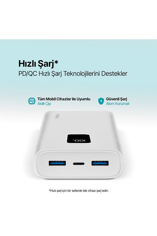 PowerSlim Trio LCD 20.000mAh PD 22,5W Dahili Kablolu Taşınabilir Şarj Aleti / Powerbank - 3