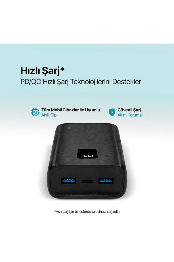 PowerSlim Trio LCD 20.000mAh PD 22,5W Dahili Kablolu Taşınabilir Şarj Aleti / Powerbank - 3